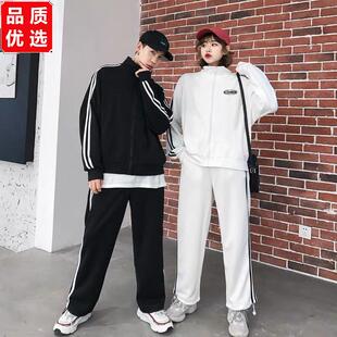 新品春秋韩版ins二条杠薄款运动外套裤子套装情侣班服两件男女款