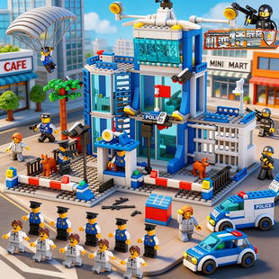 2026新款中国城市特警察大楼指挥车积木军事拼装儿童玩具男孩礼物