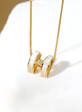 925银h字母项链 女春夏小众高级设计感项链 吊坠轻奢锁骨链潮配饰