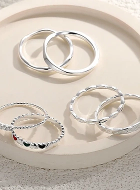 简约风素圈实心闭口s999纯银戒指女韩版潮流小众设计感尾戒食指戒