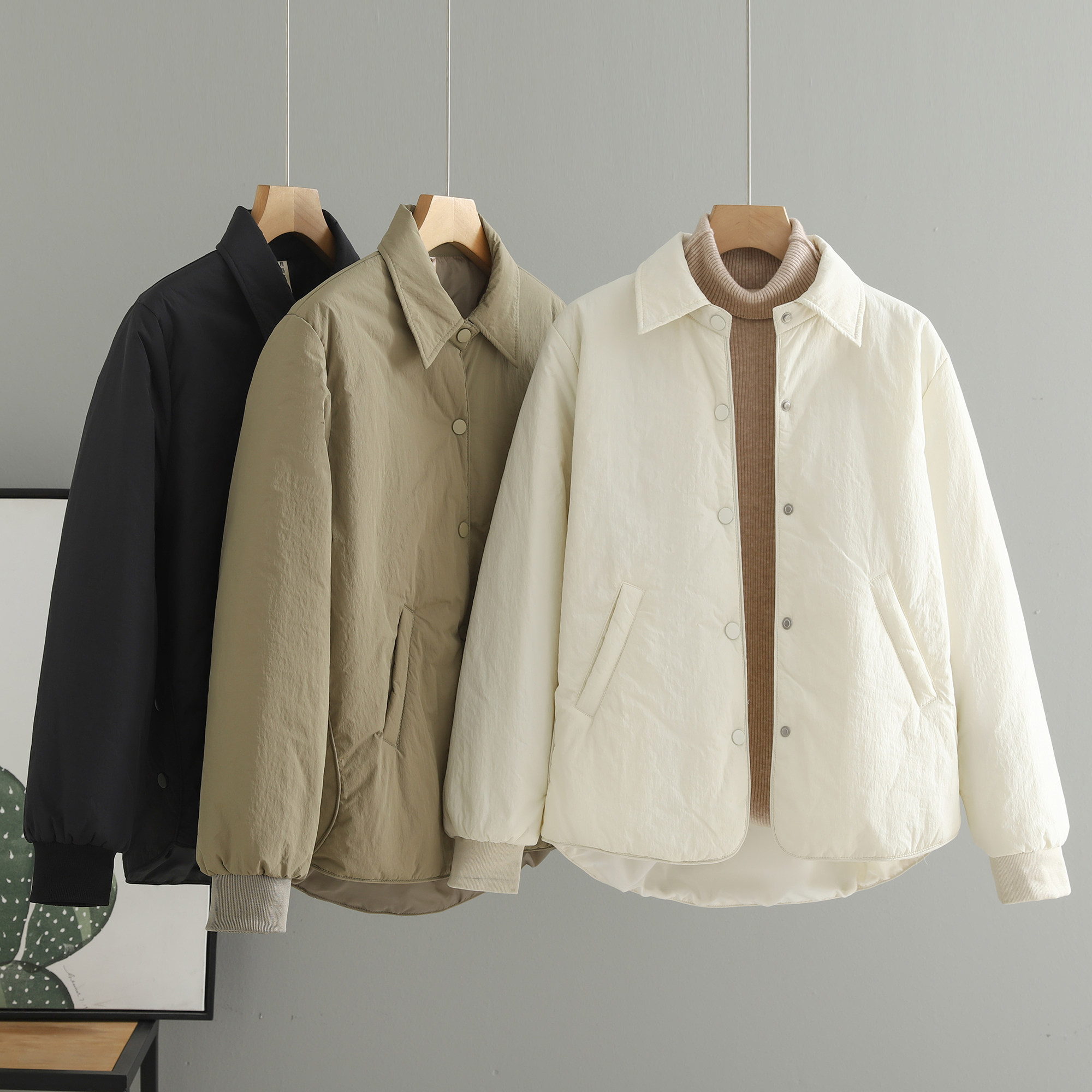 短款轻薄简约翻领暗扣棉衣外套女秋冬新款宽松显瘦小个子棉服上衣,女装/女士精品,棉衣/棉服,淘宝优惠券,粉丝福利购,淘宝优惠卷