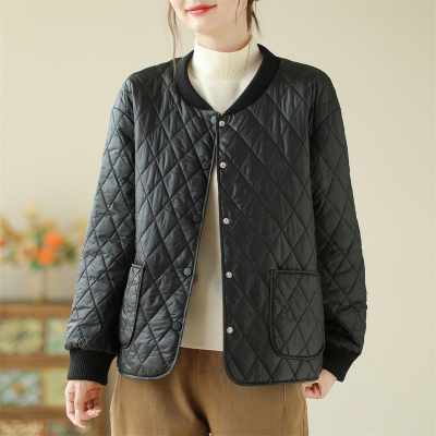 秋冬新款菱格立领百搭小棉服外套