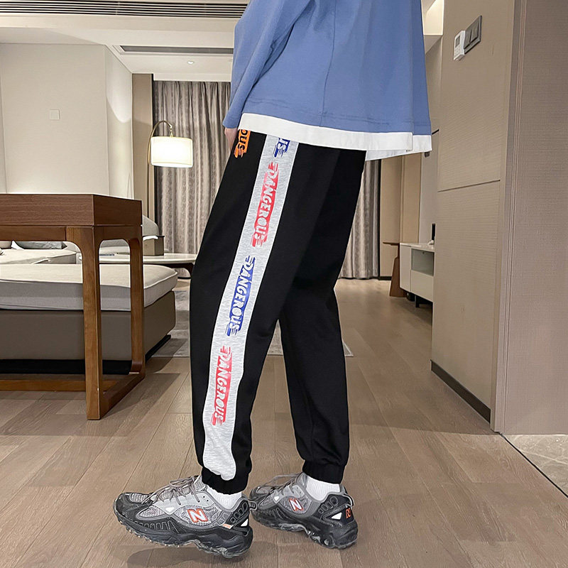 Casual pants men's spring and autumn Korean fashion Leggings versatile cropped knitted pants grey sports pants