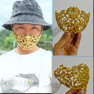 甲胄盔甲汉服出行男女半脸遮嘴面具树脂材质金银色古装饰品diy