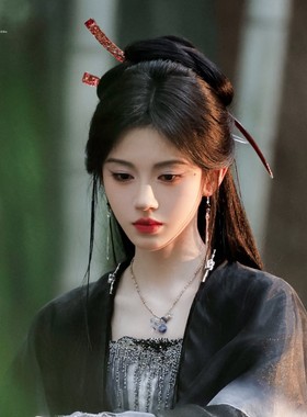 鞠婧祎阿戴同款仿制超长发簪红色暗黑系