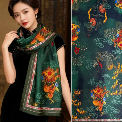 秋冬天中老年长款香云龙鳞纹丝巾