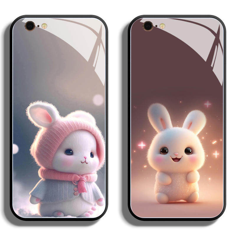 适用iPhone苹果6玻璃壳手机壳6s保护套6plus全包6sPlus防摔软定制薄硅胶萌兔卡通时尚潮简约女个性液态创意直