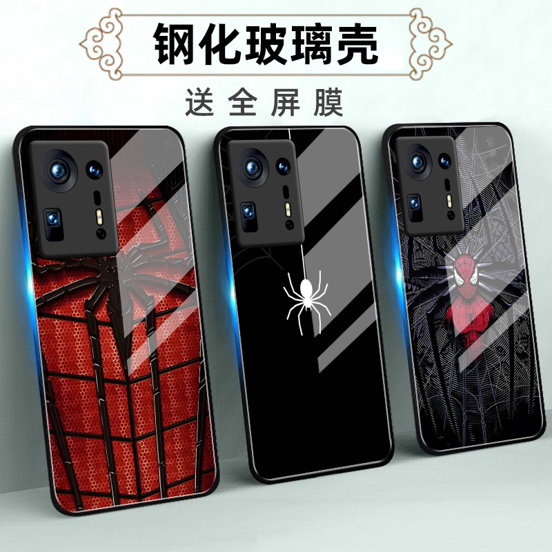 适用小米MIX4玻璃壳手机壳3保护套2全包2S防摔Max3定制2软薄硅胶蜘蛛侠卡通简约高级情侣新款女个性创意时尚
