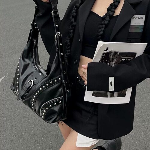 Y2K辣妹复古做旧腋下托特包