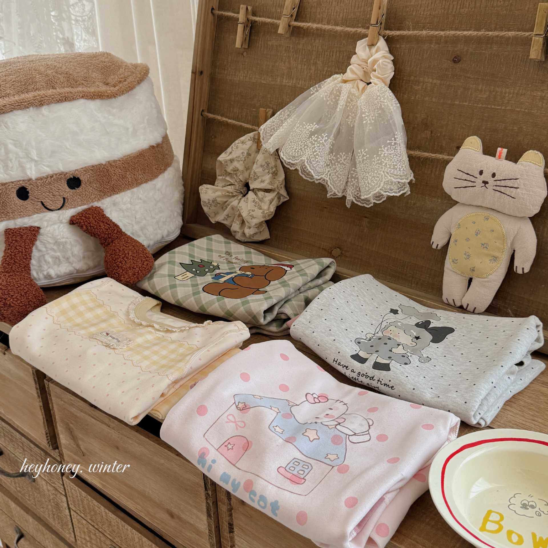 大小卷 Hey honey男女童300克舒绒秋衣秋裤内衣套装儿童家睡衣