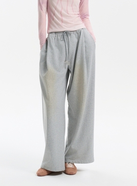 Three Quarters 25SS灰色立体捏褶喷色阔腿卫裤春季新款休闲裤