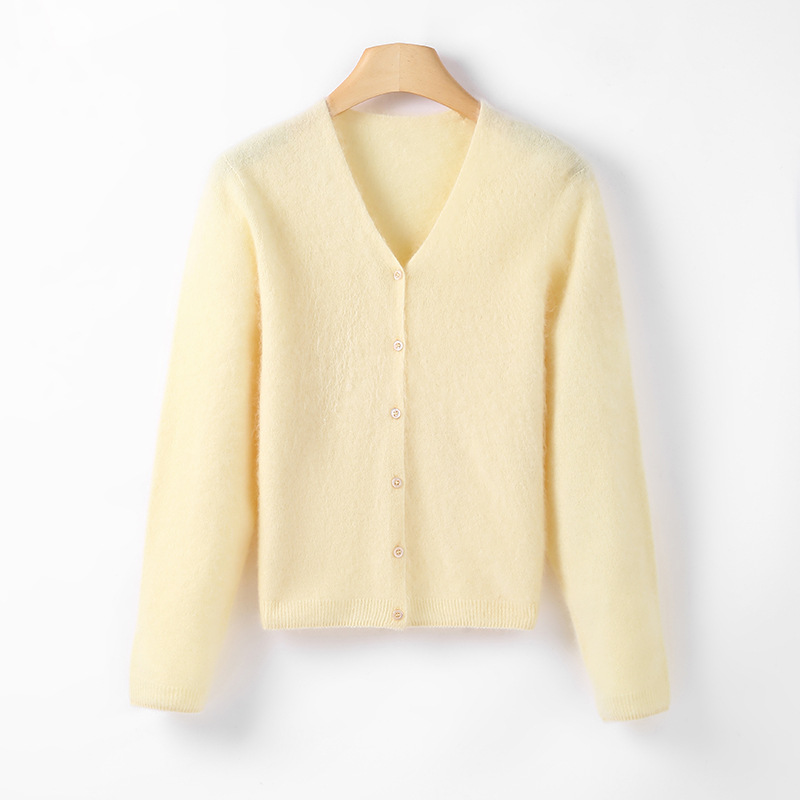 濮院针织衫女一线成衣秋冬新品拉毛羊绒毛衣宽松简单基础款开衫