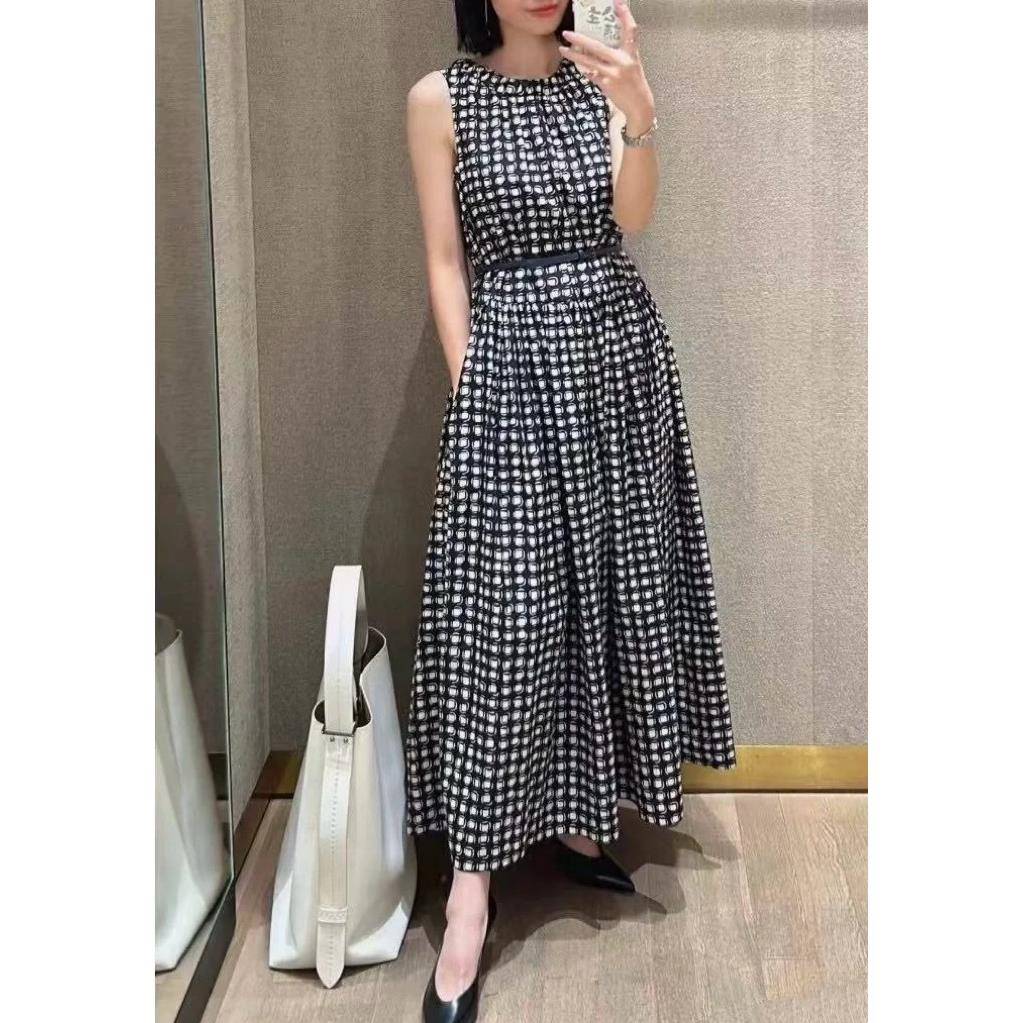 纯原品质2025春夏新品女装棉质印花格纹收腰无袖连衣裙9221244306