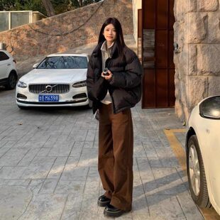 复古棕咖色直筒牛仔裤女2025秋冬美拉德宽松高腰显瘦窄版阔腿裤子
