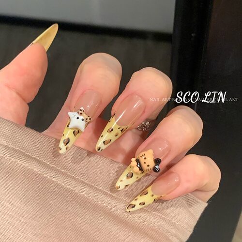 法式豹纹黑皮kitty穿戴甲