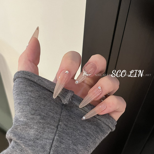 经典裸银细线超长杏仁定制穿戴甲