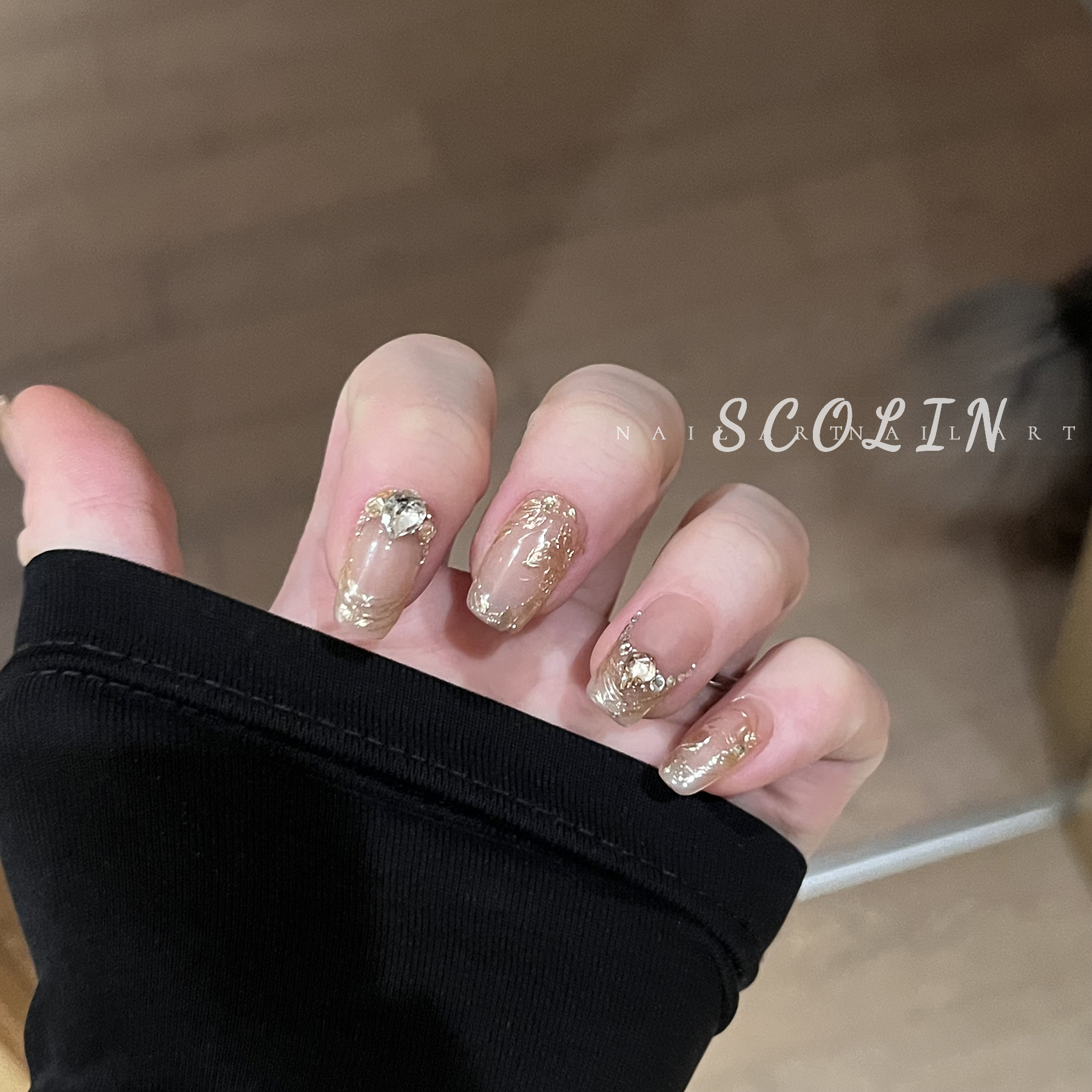 温婉手绘浮雕花光疗方手工穿戴甲