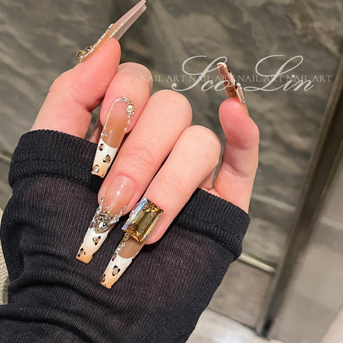 渐变豹纹手工定制细狗梯穿戴甲