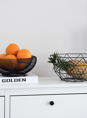 北欧简约几何风铁艺桌面水果篮