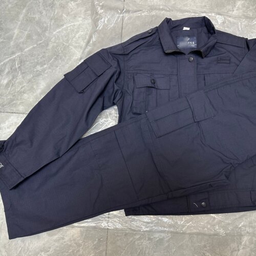 网格训练蓝黑色作训服保安执勤夏季长袖藏蓝冬季工作服作训套装