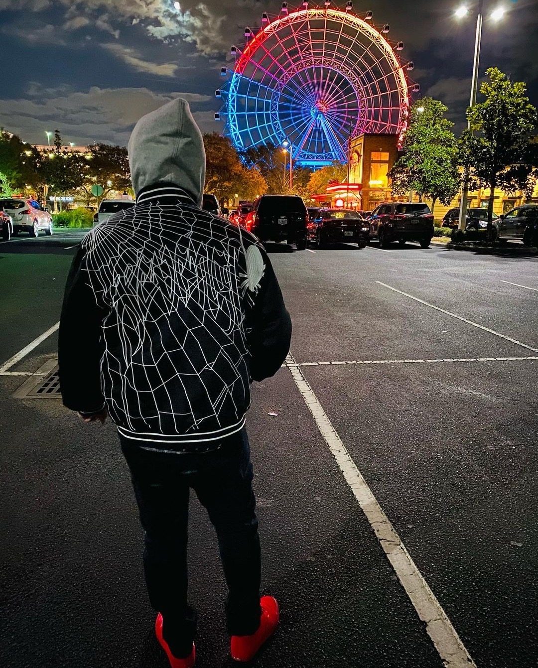 revenge spider web 万圣节夹克蜘蛛网刺绣棒球服连帽外套棉服