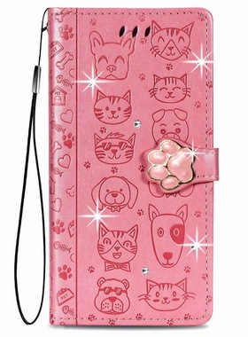 猫狗适用iPhone16/15/14/13/12/11promax/XR贴钻翻盖手机壳6s皮套78plus