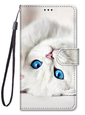 白色小猫适用iPhone16/15/14/13/12/11promax/xr翻盖手机壳6s皮套7G/8G