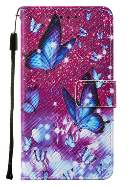 紫色蝴蝶适用iPhone16/15/14/13/12/11promax/xr翻盖手机壳78plus皮套6s