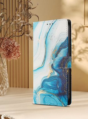 蓝色大理石适用iPhone17air/16E/15/14/13/12promax苹果11/xr/xsmax翻盖手机壳6s皮套7/8plus