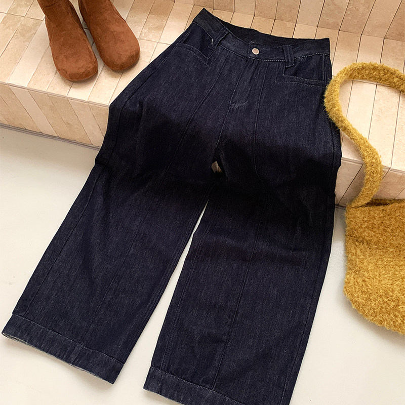 韩系2025秋冬新款高腰深色复古阔腿裤女宽松休闲长裤直筒牛仔裤子,女装/女士精品,牛仔裤,淘宝优惠券,粉丝福利购,淘宝优惠卷