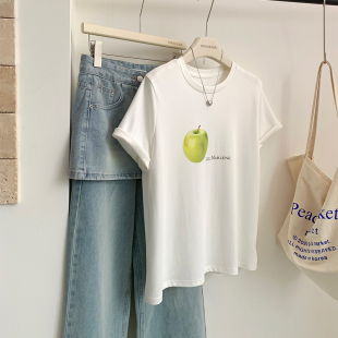 韩系2026春夏新款 T恤圆领日常休闲宽松上衣女士 小清新白色短袖