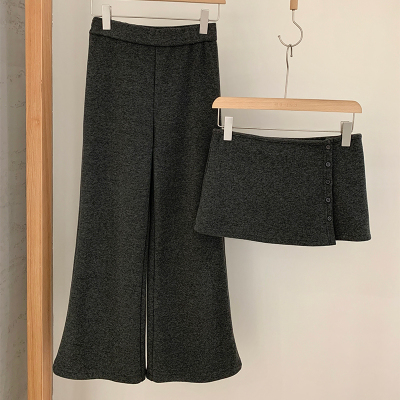 韩系2025秋冬新款屁帘微喇阔腿裤女高腰显瘦加厚休闲两件套裤子女