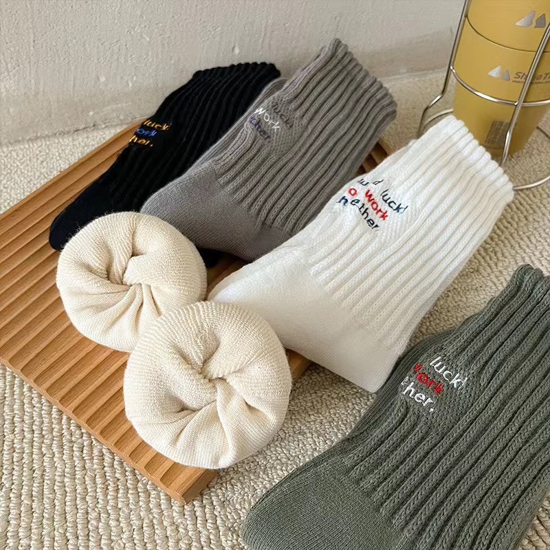 早见川日系粗线字母长袜堆堆袜毛巾底复古中筒袜子棉男女同款,女士内衣/男士内衣/家居服,中筒袜,淘宝优惠券,粉丝福利购,淘宝优惠卷