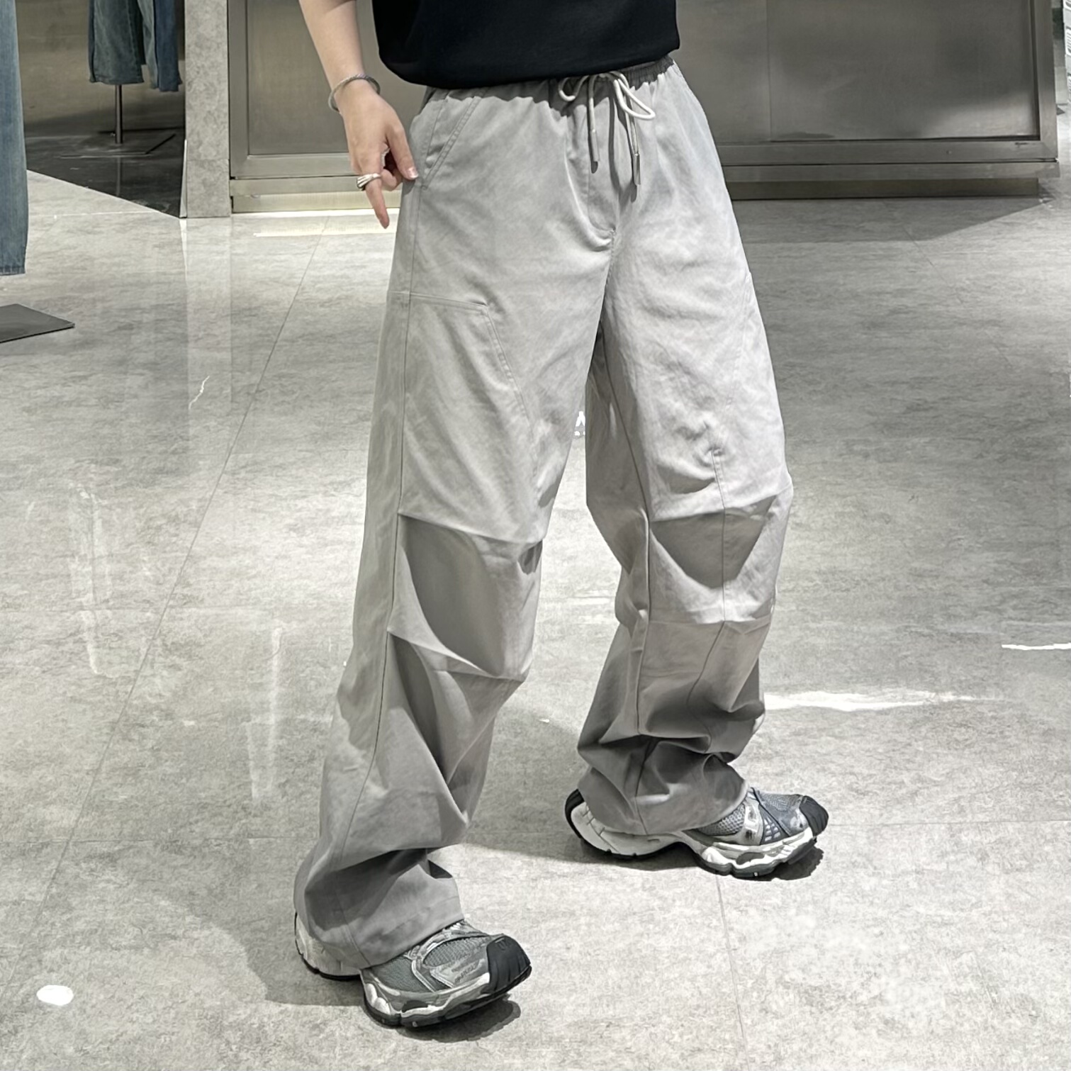 潮牌秋季直筒休闲裤男美式复古水洗做旧户外宽松青年帅气阔腿裤潮