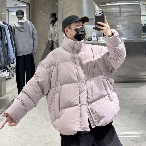潮牌冬季立领羽绒服男ins韩版纯色结构宽松青年保暖情侣面包服潮