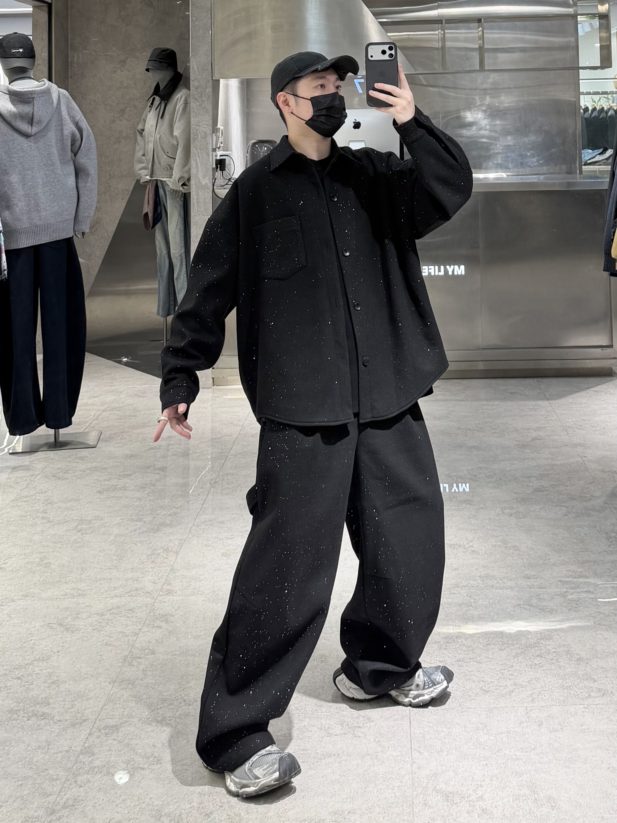 潮牌秋冬重磅毛呢套装男美式满天心翻领衬衣宽松青年帅气阔腿裤潮,男装,时尚套装,淘宝优惠券,粉丝福利购,淘宝优惠卷