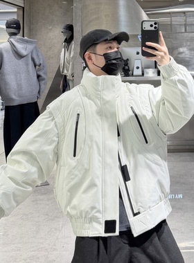 潮牌冬季立领鹅绒服男美式工装户外袖子脱卸宽松青年保暖鹅绒外套