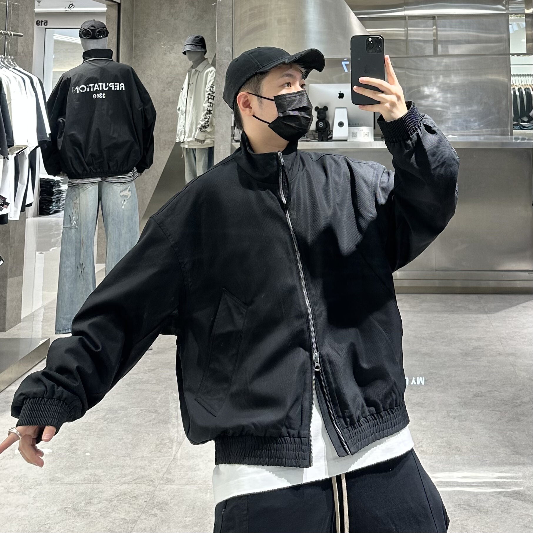 潮牌秋季立领外套男ins美式简约做旧宽松青年痞帅高级感短款夹克