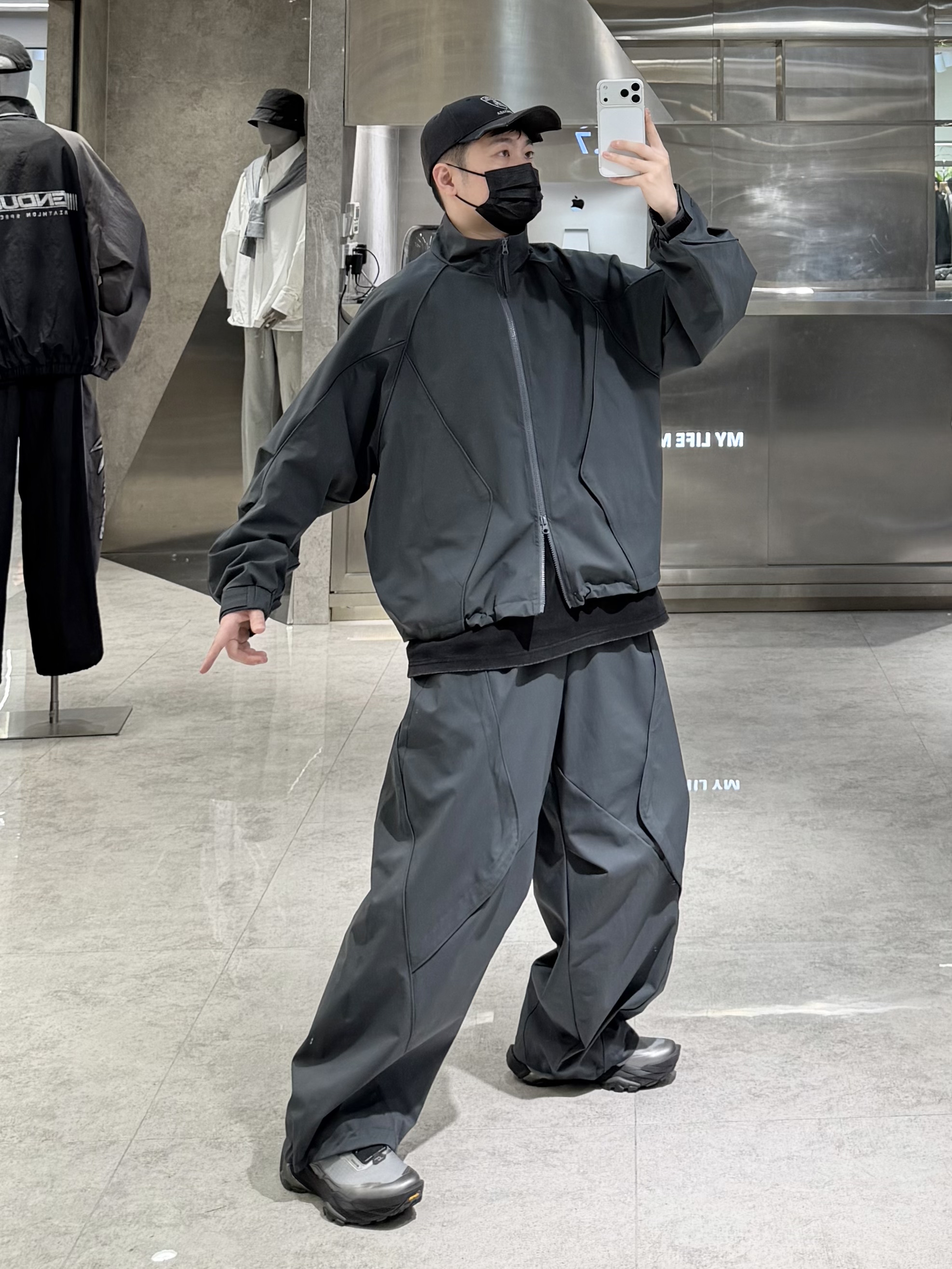 潮牌秋季户外套装男结构拼接立领冲锋衣夹克帅气宽松工装阔腿裤潮