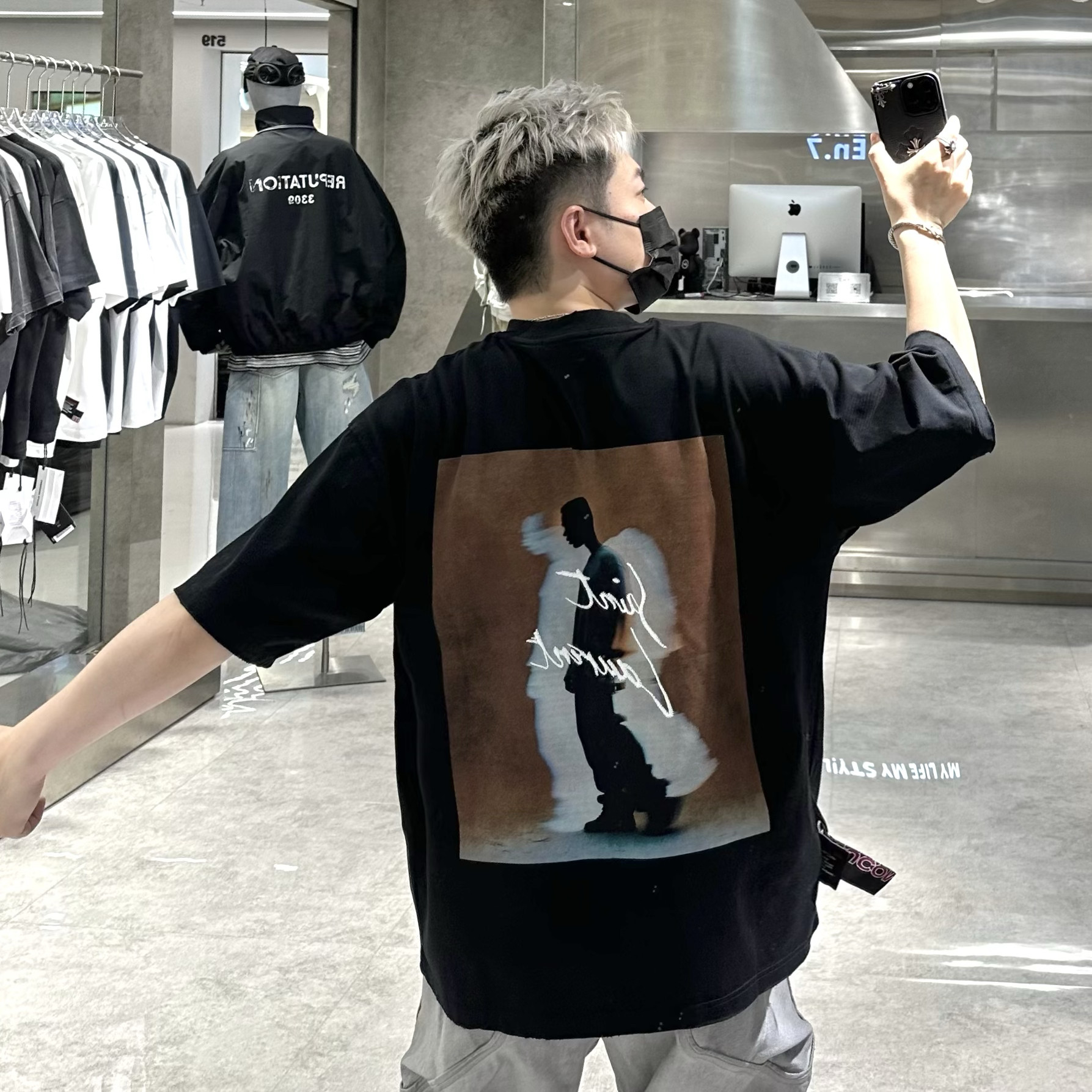 潮牌初秋重磅短袖T恤男ins美式个性刺绣印花宽松青年落肩半袖潮t