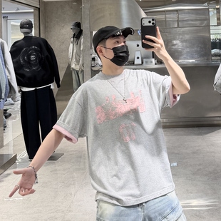 潮牌春夏短袖 个性 做旧字母印花宽松青年情侣半袖 潮T T恤男ins韩版