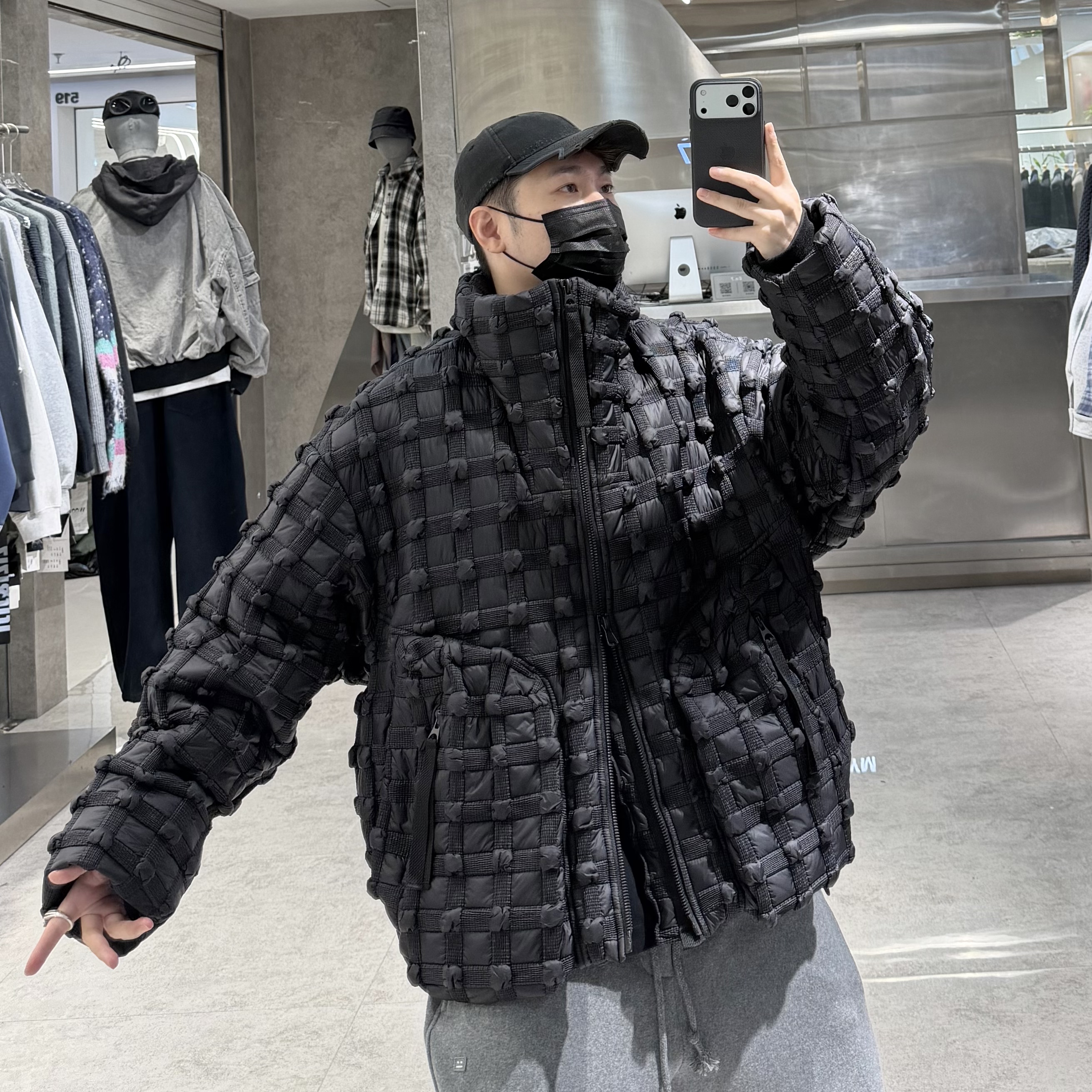 日言潮牌冬季立领鹅绒服男暗黑系立体高级感宽松青年保暖羽绒衣潮