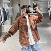 潮牌26春季 衬衣港风情侣休闲外套 复古宽松长袖 格子衬衫 男ins美式