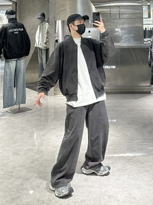 潮牌秋季棒球服套装男ins美式复古水洗做旧宽松青年运动两件套潮