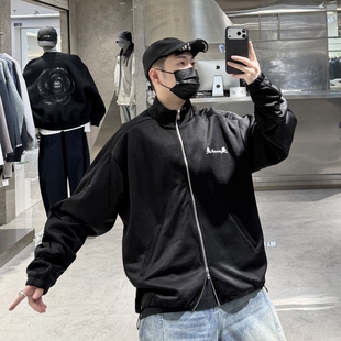 潮牌26春季立领夹克男ins美式骷髅刺绣烫钻宽松青年痞帅落肩外套