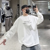 潮牌秋季 字母印花宽松青年帅气落肩内搭潮t 个性 长袖 T恤男ins韩版