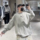 潮牌秋冬重磅长袖 T恤男ins美式 水洗做旧涂鸦破洞宽松青年卫衣潮t