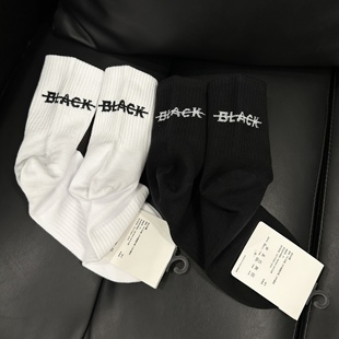 BLACK潮牌韩版 纯棉透气运动休闲潮流百搭中长筒袜子情侣百搭长袜