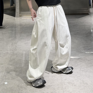 纯色结构宽松青年帅气阔腿弯刀裤 男ins韩版 直筒休闲裤 潮牌26春季