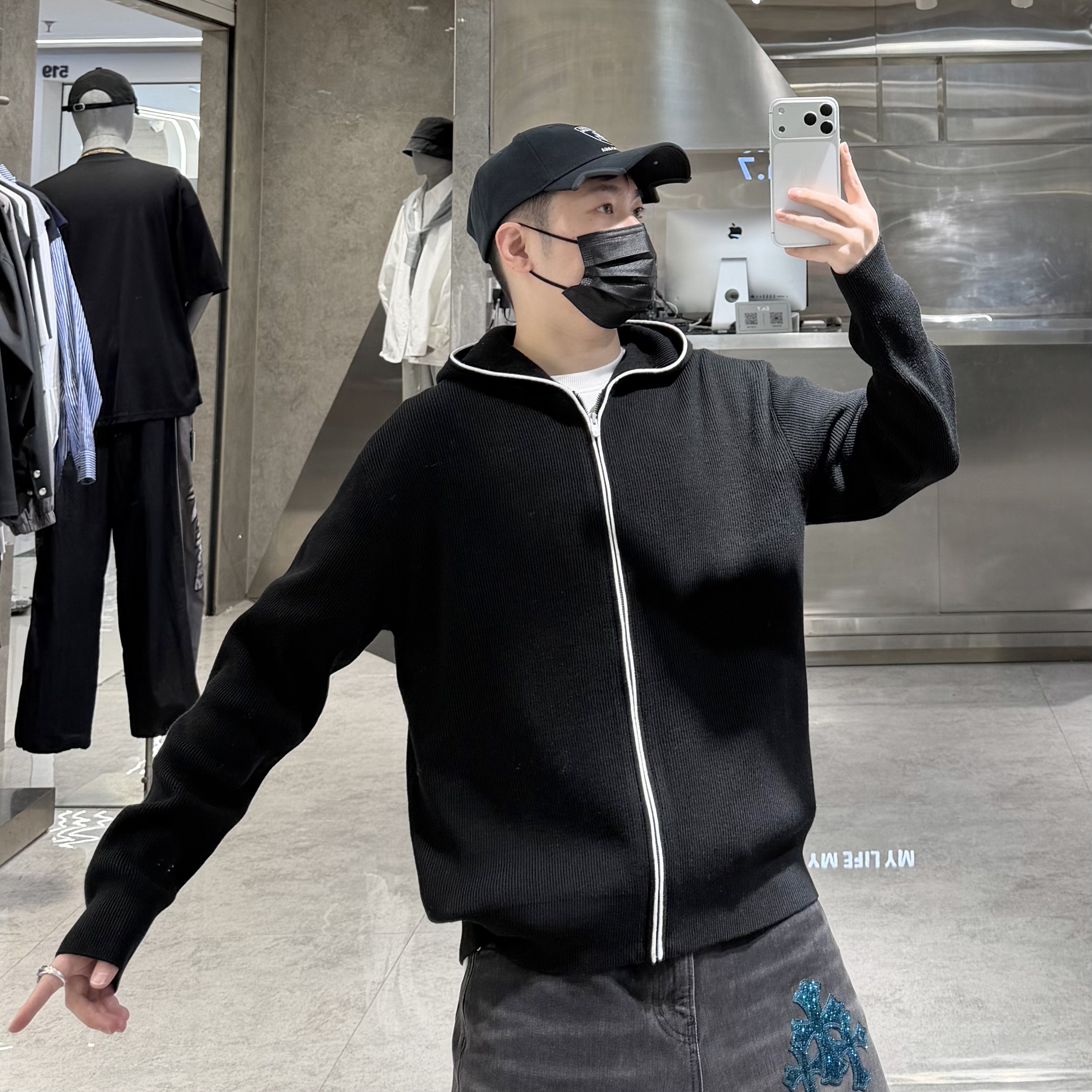 潮牌秋冬针织连帽外套男韩版撞色拉链宽松青年帅气澳麻棉羊毛开衫